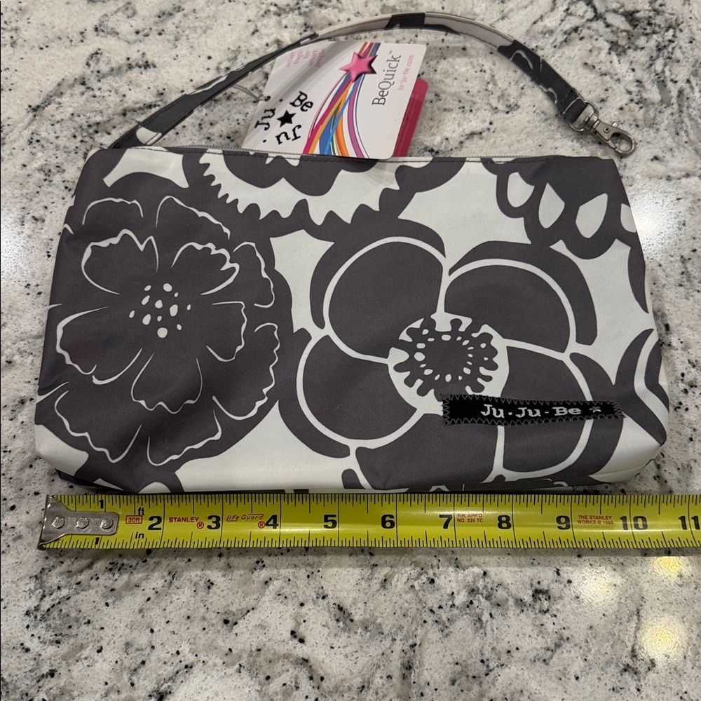 Ju-Ju-Be BeQuick Floral Clutch Accessory Bag Gray and White with Teal Interior - Picture 12 of 16